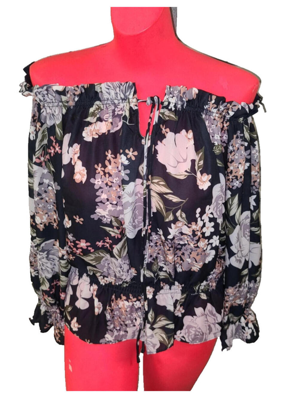 Gorgeous Off shoulder Blouse Tie Front Poet Shirt Womens Top Size LG